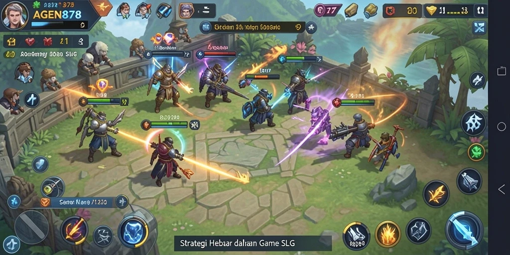 Screenshot gameplay AGEN878 yang menampilkan aksi pertempuran SLG.