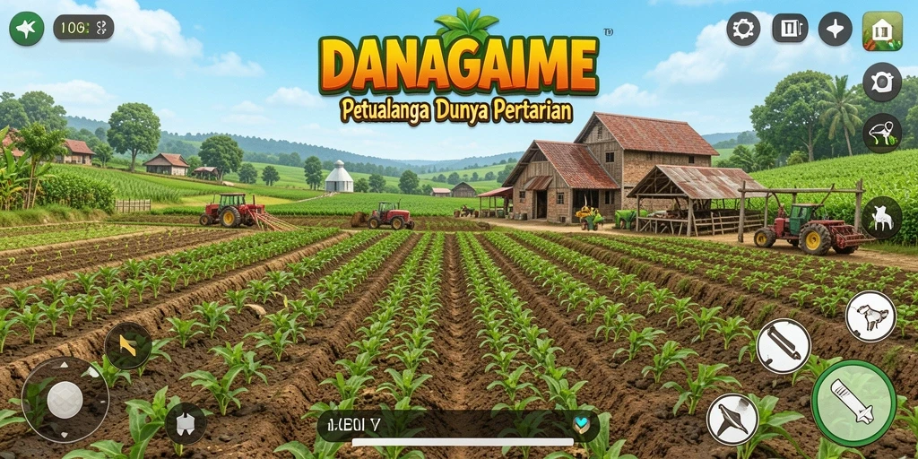 Tampilan gameplay <strong>DANAGAME</strong> dengan kegiatan bertani yang seru dan menyenangkan.