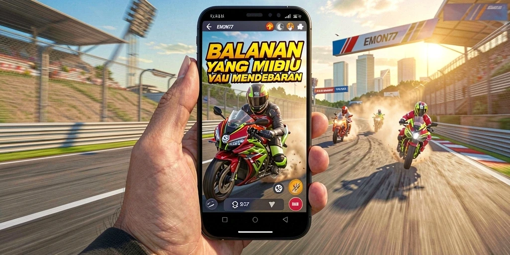 Screenshot EMON77 menunjukkan aksi balapan motor yang mendebarkan.