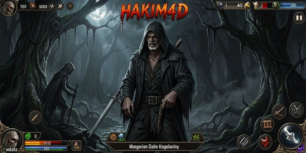 Tampilkan gameplay menegangkan dari HAKIM4D di kegelapan.