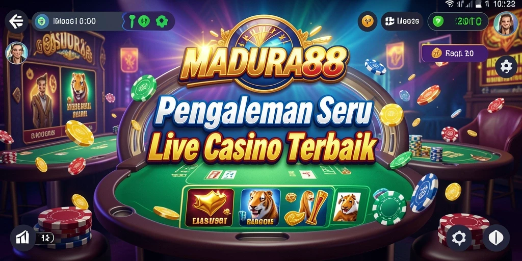 Screenshot gameplay MADURA88 yang menampilkan dealer langsung dan permainan kasino.