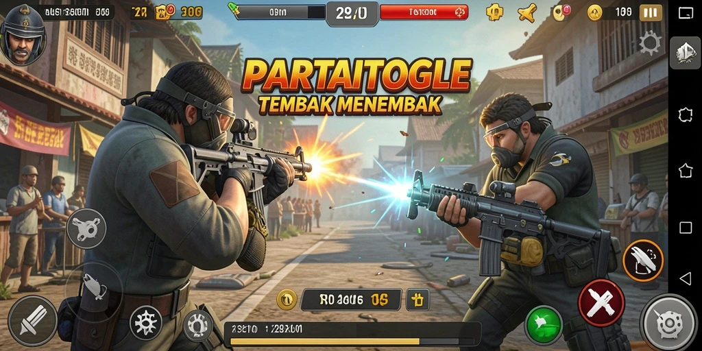 Screenshot gameplay PARTAITOGEL yang menampilkan aksi tembak-menembak seru.