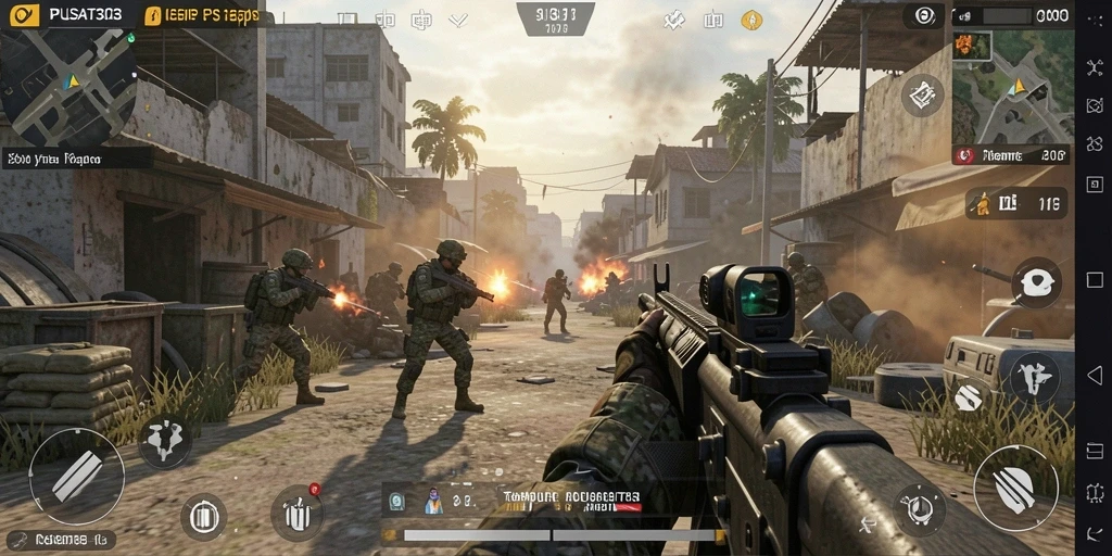 Tangkapan layar gameplay PUSAT303 yang menunjukkan intensitas pertempuran FPS.