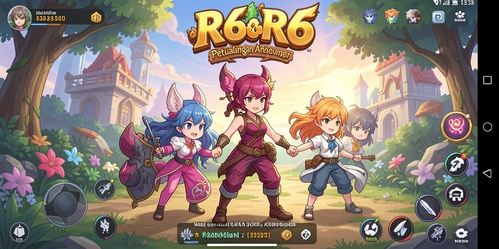 Tampilan gameplay R6R6 dengan karakter anime yang menarik.