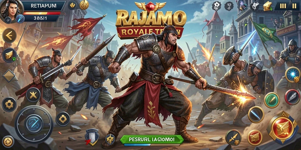 Screenshot RAJAMPO menampilkan aksi pertempuran yang mendebarkan.