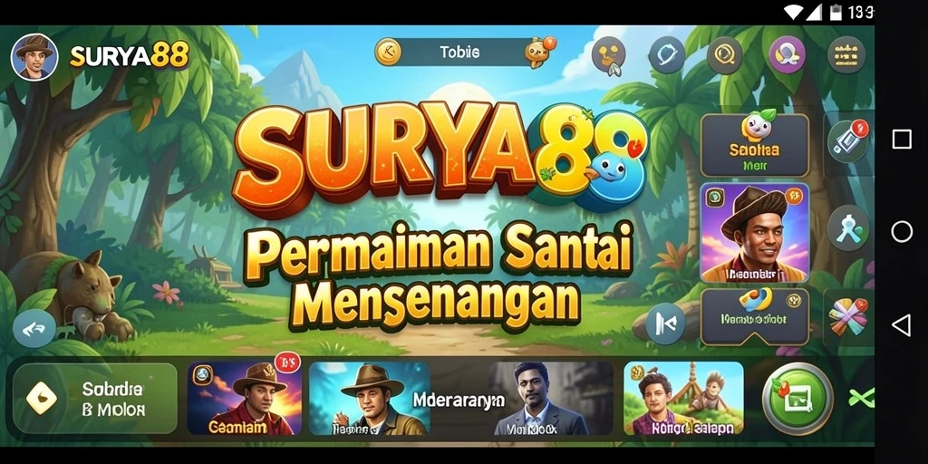 Screenshot gameplay SURYA88 menampilkan suasana permainan yang ceria.