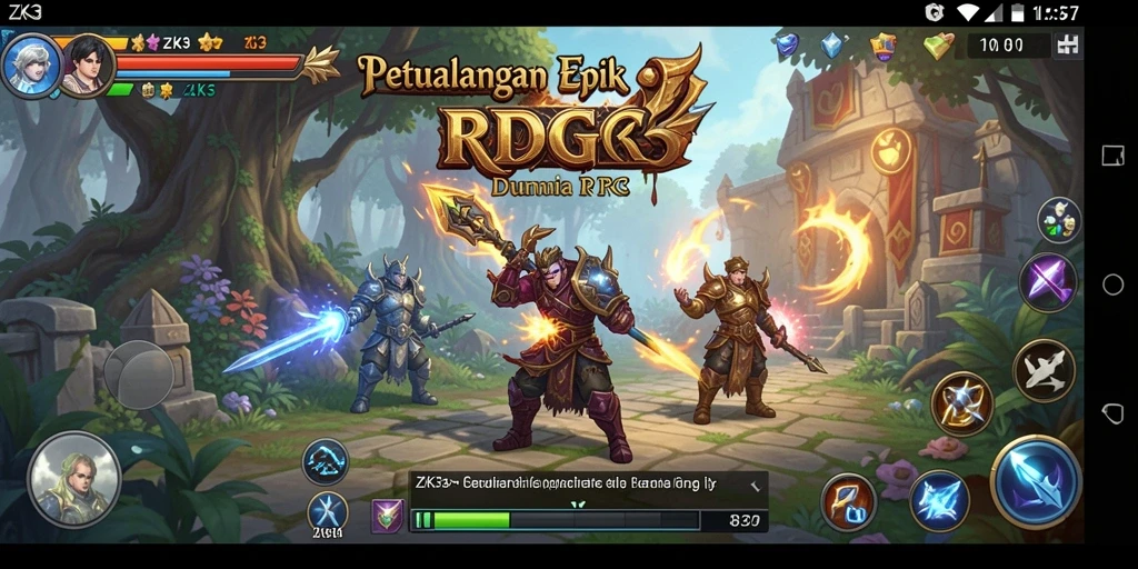 Screenshot menampilkan pertarungan epik dalam ZK3, dengan karakter dan monster yang hidup.